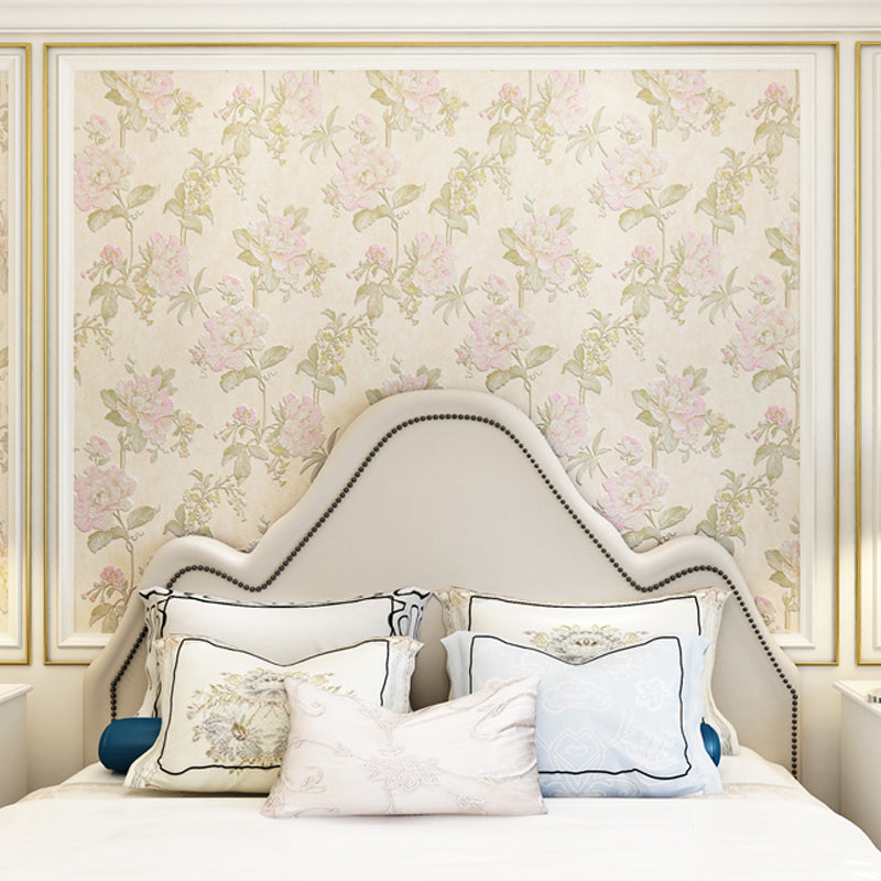 Country Peony Wallpaper Roll Dark Color Living Room Wall Covering, 33' L x 20.5" W