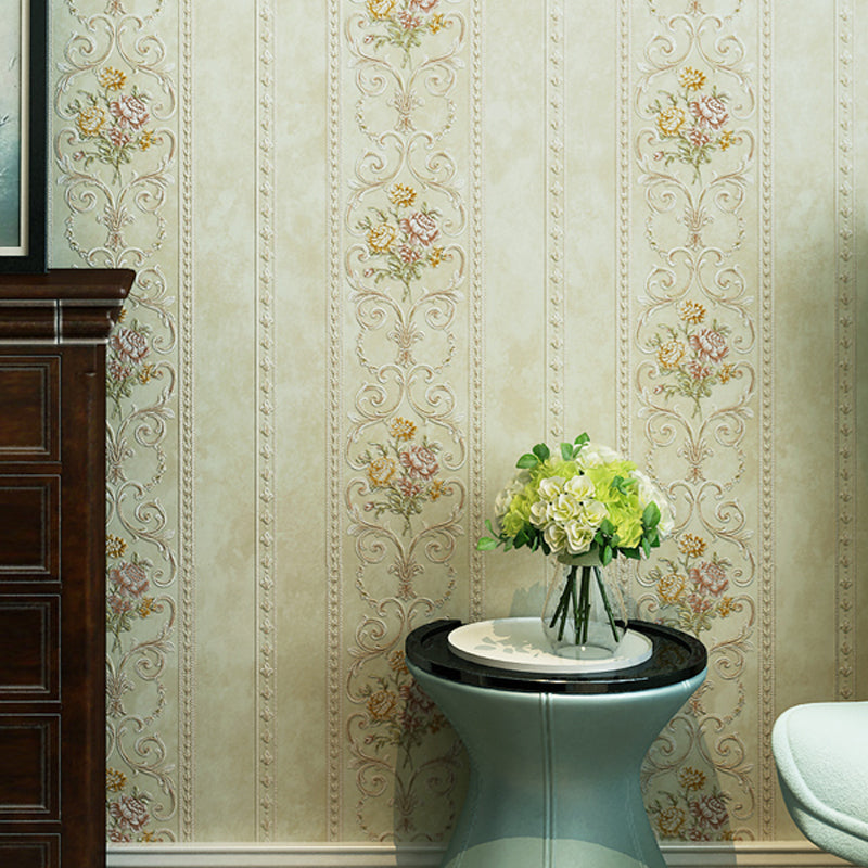 Non-Woven Stain Resistant Wallpaper Rural Embossed Peonies Wall Art for Living Room