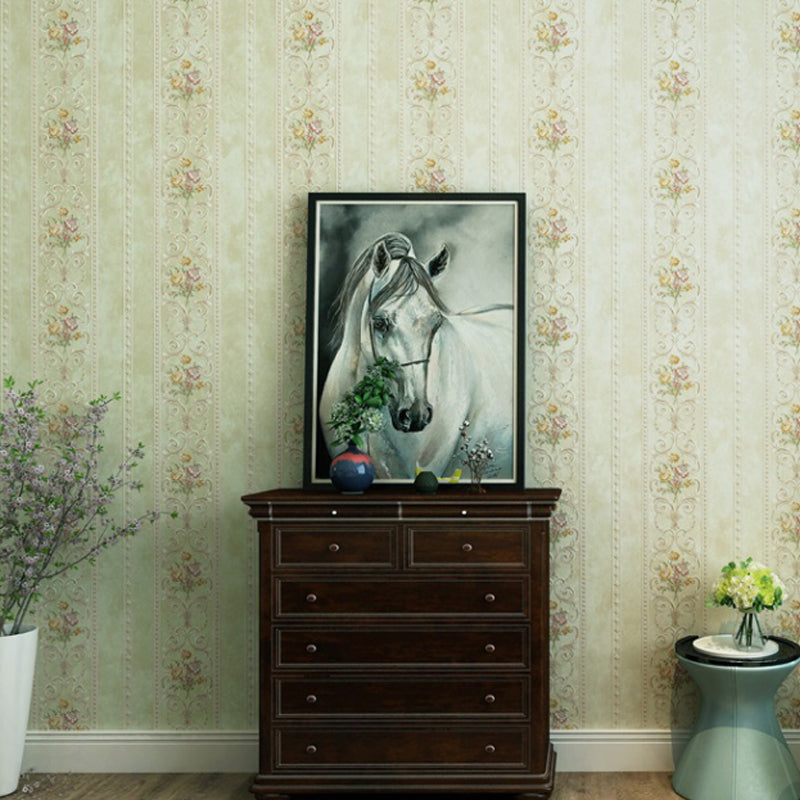 Non-Woven Stain Resistant Wallpaper Rural Embossed Peonies Wall Art for Living Room