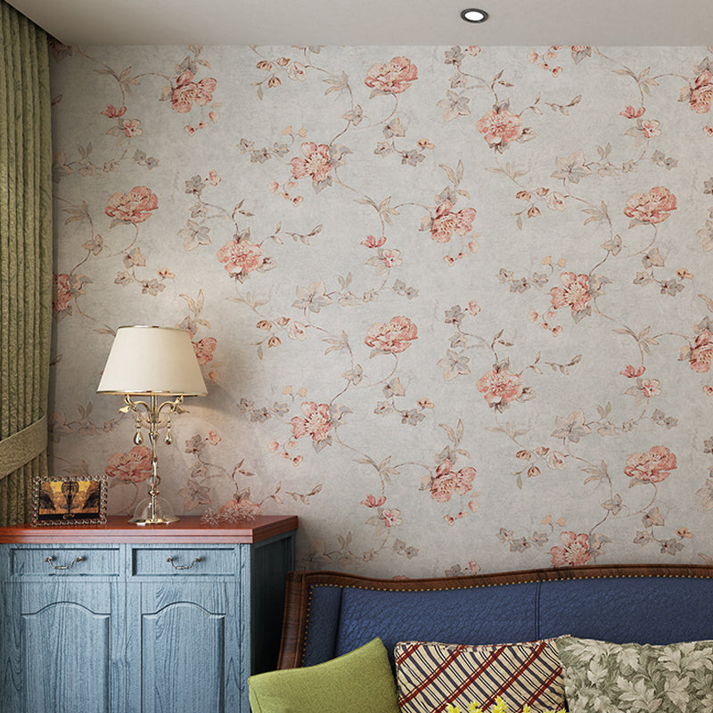 Rustic Peach Flowers Wallpaper Washable Wall Covering for Living Room, Non-Pasted