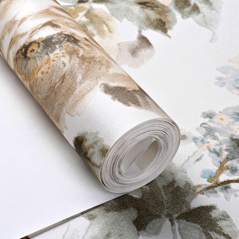 Rural Blooming Peonies Wallpaper Paper-Print Moisture Resistant Beige Wall Art for Home