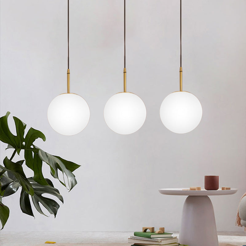 One Light Round Ceiling Pendant Light Modern Brass White Glass Hanging Lamp for Dining Room, 6"/8" Wide