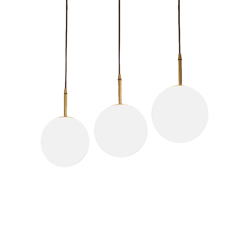 One Light Round Ceiling Pendant Light Modern Brass White Glass Hanging Lamp for Dining Room, 6"/8" Wide