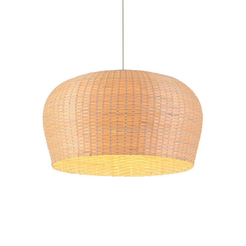 12"/19.5" Wide Dome Woven Bamboo Ceiling Pendant Lamp Asian Single Light Beige Hanging Light for Restaurant Dining Room