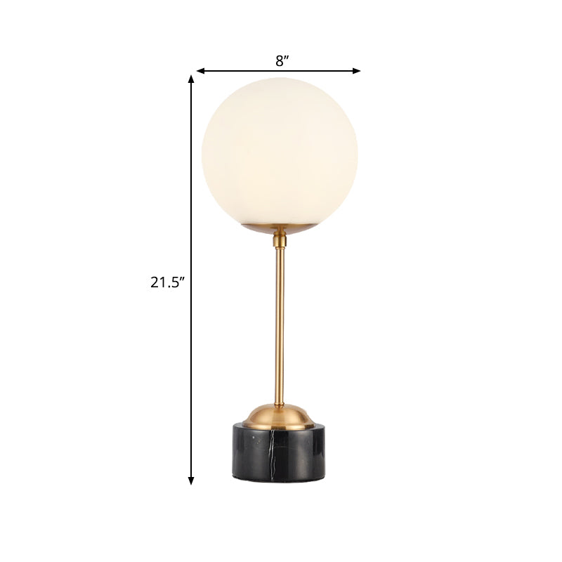 Milky Glass Globe Table Lamp Modernist 1-Head Black and Gold Nightstand Light for Bedside
