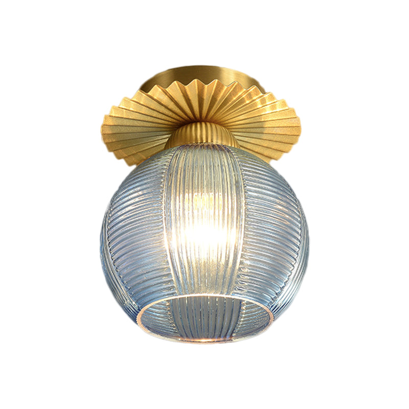 Global Semi Flush Contemporain Clair/Blanc/Bleu Prisme Verre Ampoule Unique Couloir Près du Plafonnier