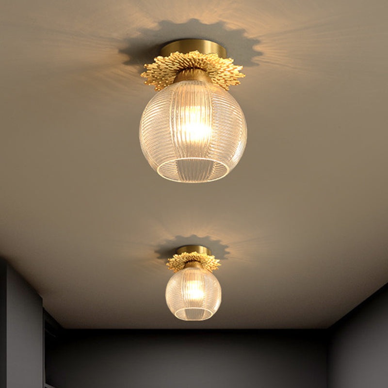 Global Semi Flush Contemporain Clair/Blanc/Bleu Prisme Verre Ampoule Unique Couloir Près du Plafonnier