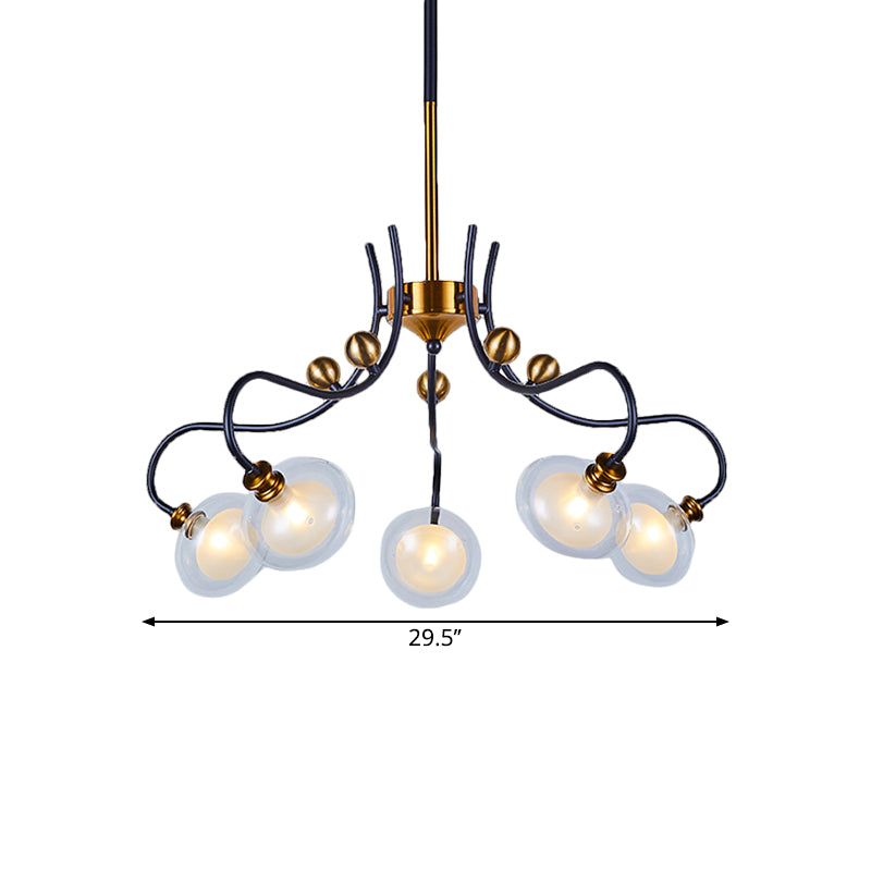 Post Modern Ball hanglagend kroonluchter helder glas 5/9 koppen woonkamer 1/2-laags slinger licht met duikarm in zwart en goud