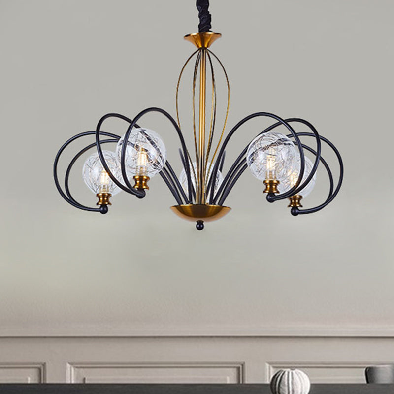 Black-Gold Modo Ceiling Chandelier Simplicity 5/8 Bulbs Clear Glass Arched Arm Pendant Light Fixture