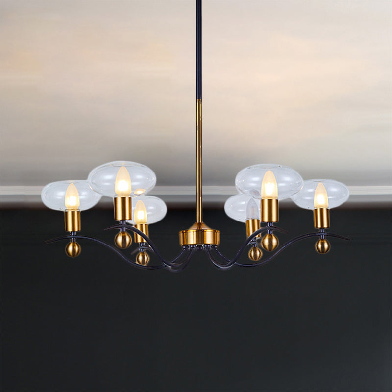 Clear Glass Ellipsoid Pendant Chandelier Minimalism 6/8/12 Bulbs Black-Gold 1/2-Layer Hanging Ceiling Light