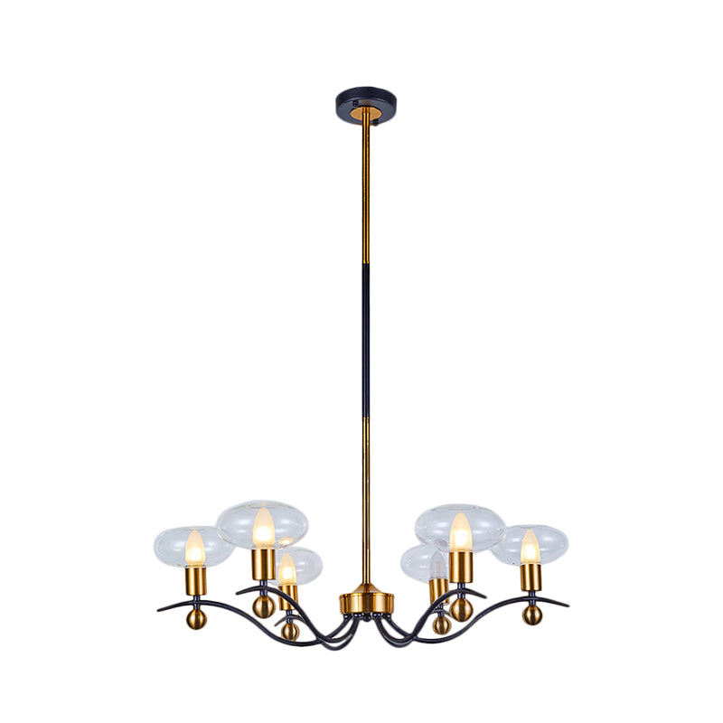 Clear Glass Ellipsoid Pendant Chandelier Minimalism 6/8/12 Bulbs Black-Gold 1/2-Layer Hanging Ceiling Light