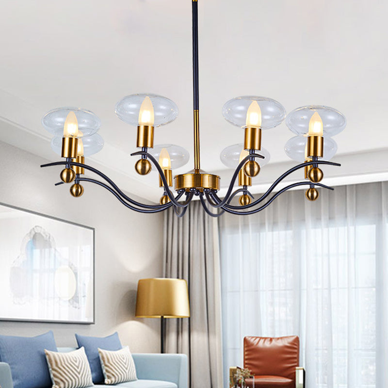 Clear Glass Ellipsoid Pendant Chandelier Minimalism 6/8/12 Bulbs Black-Gold 1/2-Layer Hanging Ceiling Light