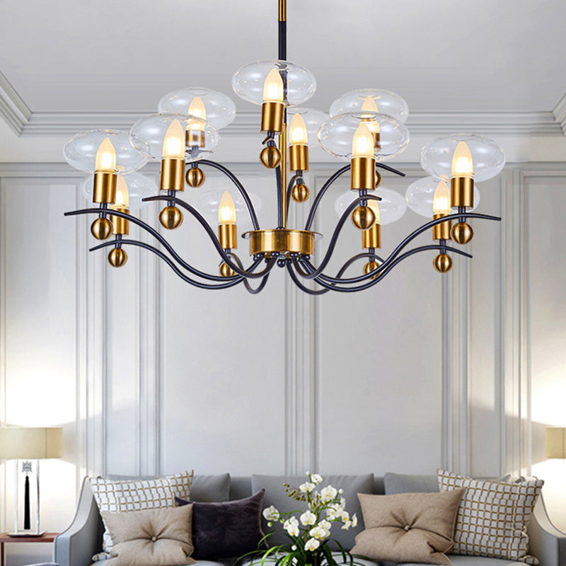 Clear Glass Ellipsoid Pendant Chandelier Minimalism 6/8/12 Bulbs Black-Gold 1/2-Layer Hanging Ceiling Light