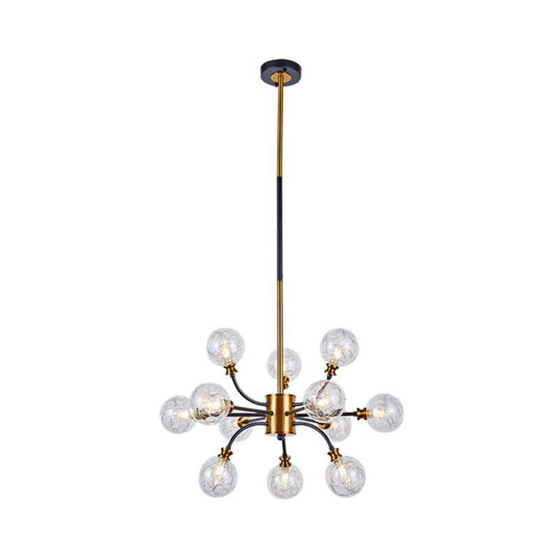 Bubble Suspended Lighting Post Modern Clear Glass 12/16-Light Black and Gold Ceiling Chandelier with Curvy Arm