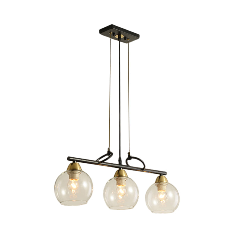 Contemporary Global Hanging Chandelier Clear/Prismatic Glass 3/4 Bulbs Dining Hall Pendant Light Kit in Black