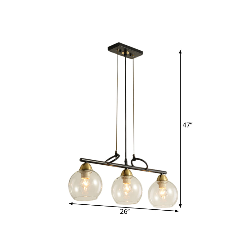 Contemporary Global Hanging Chandelier Clear/Prismatic Glass 3/4 Bulbs Dining Hall Pendant Light Kit in Black
