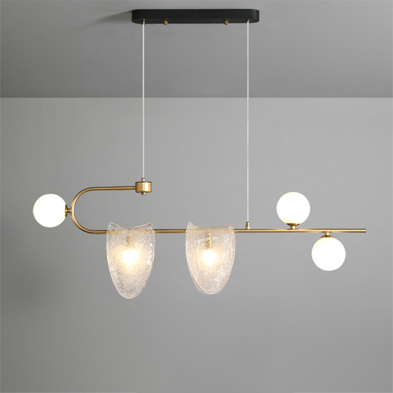 Geometrischer Anhänger Kronleuchter zeitgenössischer klarer/rosa-blaues Glas 5-Kopf-Esszimmer LED-Pendel Licht