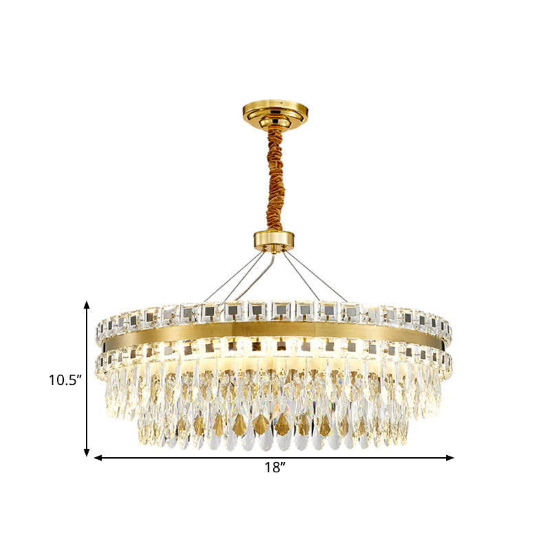 Ronde kristallen schelpen hangende lampkit modern 18 "/23.5" brede led eetzaal hanger kroonluchter in goud
