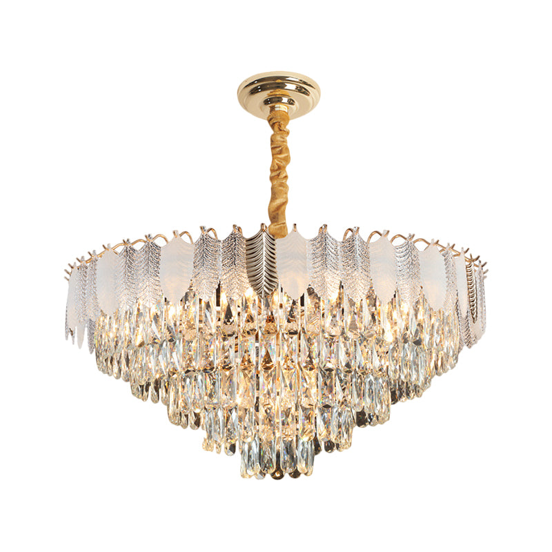 Clear 7 Heads Chandelier Pendant Light Modern Crystal Prisms Circular Ceiling Suspension Lamp