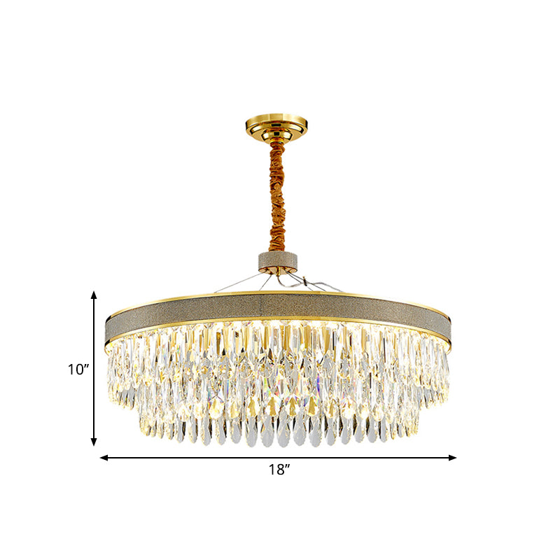 Klarer Kristall-Draping-LED Hängende Kronleuchter moderne Gold Finish 2-layer Runde Runde Runde großartige Raumaufhängung Lampe, 18 "/23,5" Breite