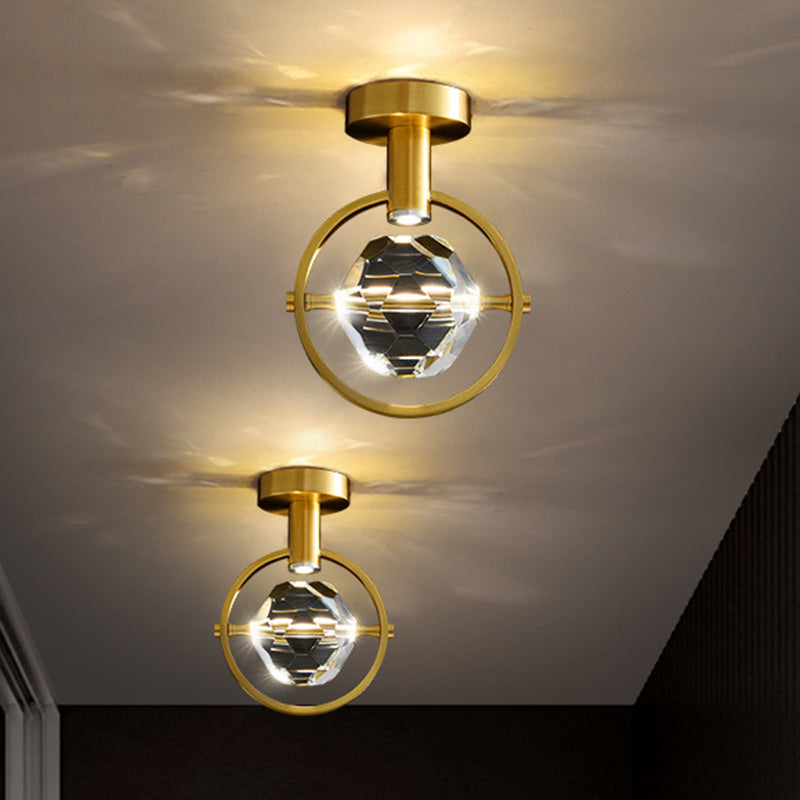 Hexaèdre / bille en cristal transparent semi-rincer le plafond LED moderne plafond lumière montée en laiton