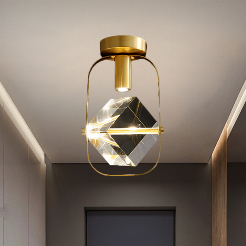 LED-plafondinbouw moderne rechthoekige ringkristalkubus semi-inbouwlamp in messing