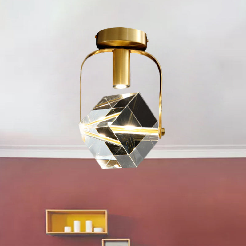 LED-plafondinbouw moderne rechthoekige ringkristalkubus semi-inbouwlamp in messing