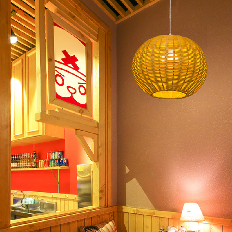 Globe Handmade Handmade Rattan Pendant lampy Asian Style 1 Light Beige Scroding Lightture pour restaurant
