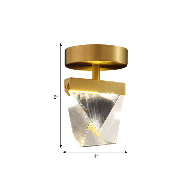 Brass Irregular Cube Semi-Flush Mount Contemporary Clear Beveled Crystal LED Corridor Light Fixture