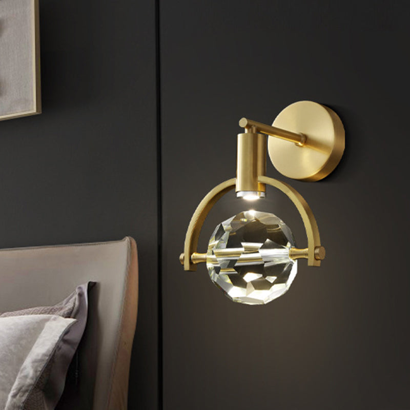 LED Sphere Wall Mount Lamp Modern Gold Translucent Beveled Crystal Wall Sconce Lighting