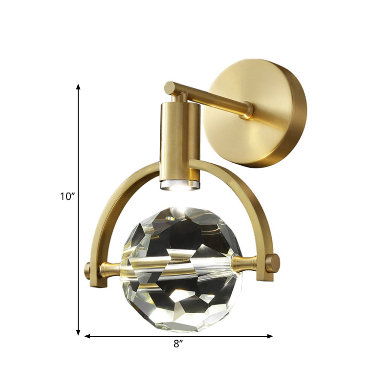 LED Sphere Wall Mount Lamp Modern Gold Translucent Beveled Crystal Wall Sconce Lighting