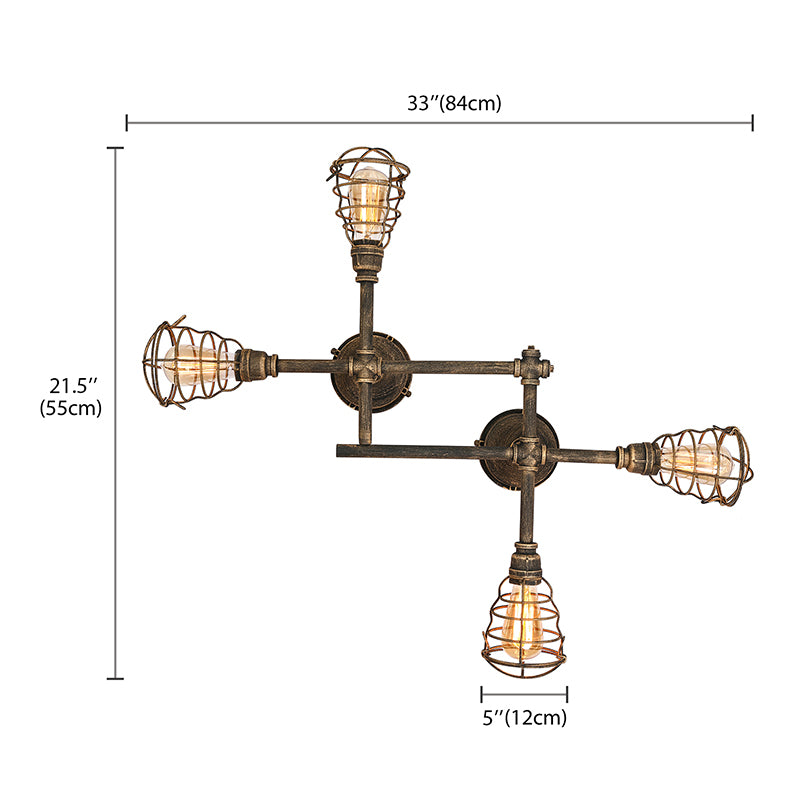 Jaula de alambre de latón, luz semiempotrada, hierro Industrial Vintage, 4/6/8 cabezales, iluminación de techo para sala de estar con tubo