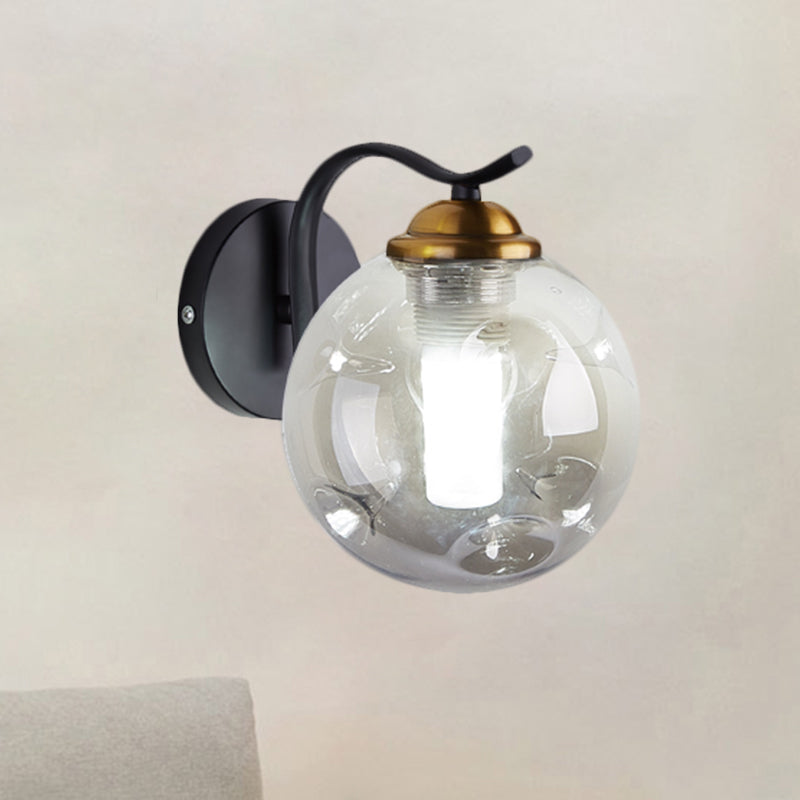 Modernist Bubbly Wall Sconce Amber/Smoke Gray Glass 1/2-Bulb Drawing Room Wall Mounted Light in Black/Gold