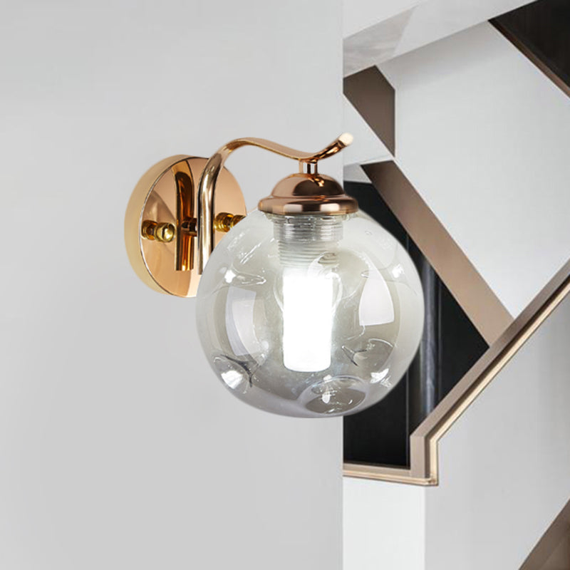 Modernist Bubbly Wall Sconce Amber/Smoke Gray Glass 1/2-Bulb Drawing Room Wall Mounted Light in Black/Gold