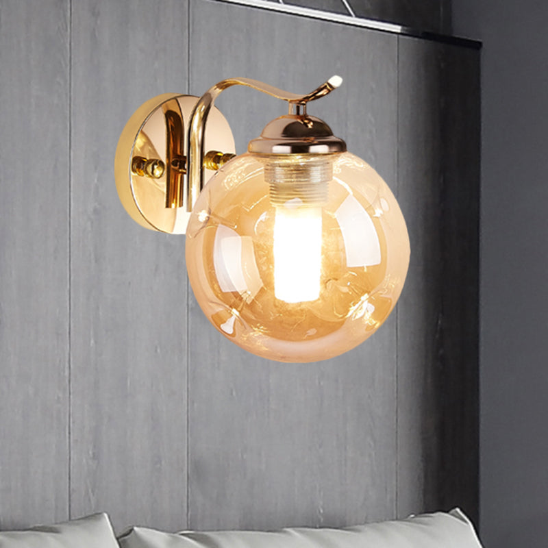 Modernist Bubbly Wall Sconce Amber/Smoke Gray Glass 1/2-Bulb Drawing Room Wall Mounted Light in Black/Gold