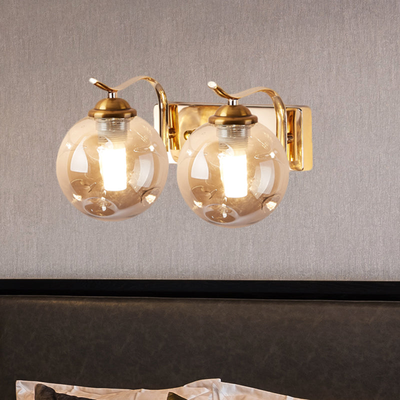 Modernist Bubbly Wall Sconce Amber/Smoke Gray Glass 1/2-Bulb Drawing Room Wall Mounted Light in Black/Gold