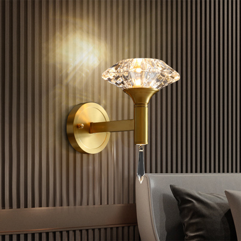 1 Bulb Wall Light Fixture Modern Diamond Bevel Cut Crystal Wall Sconce with Crystal Spears