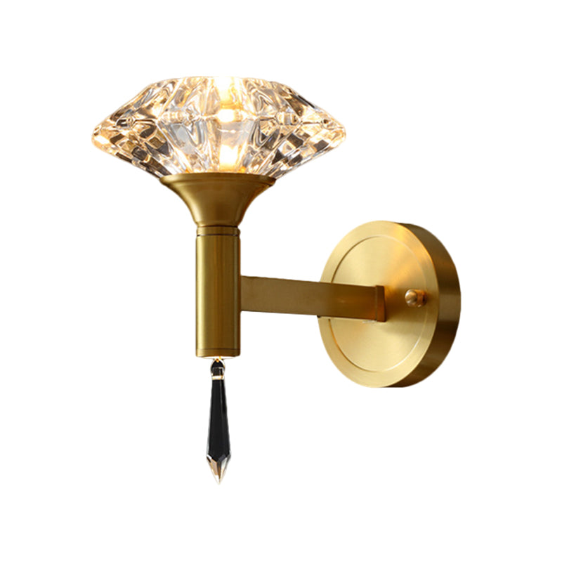 1 Bulb Wall Light Fixture Modern Diamond Bevel Cut Crystal Wall Sconce with Crystal Spears