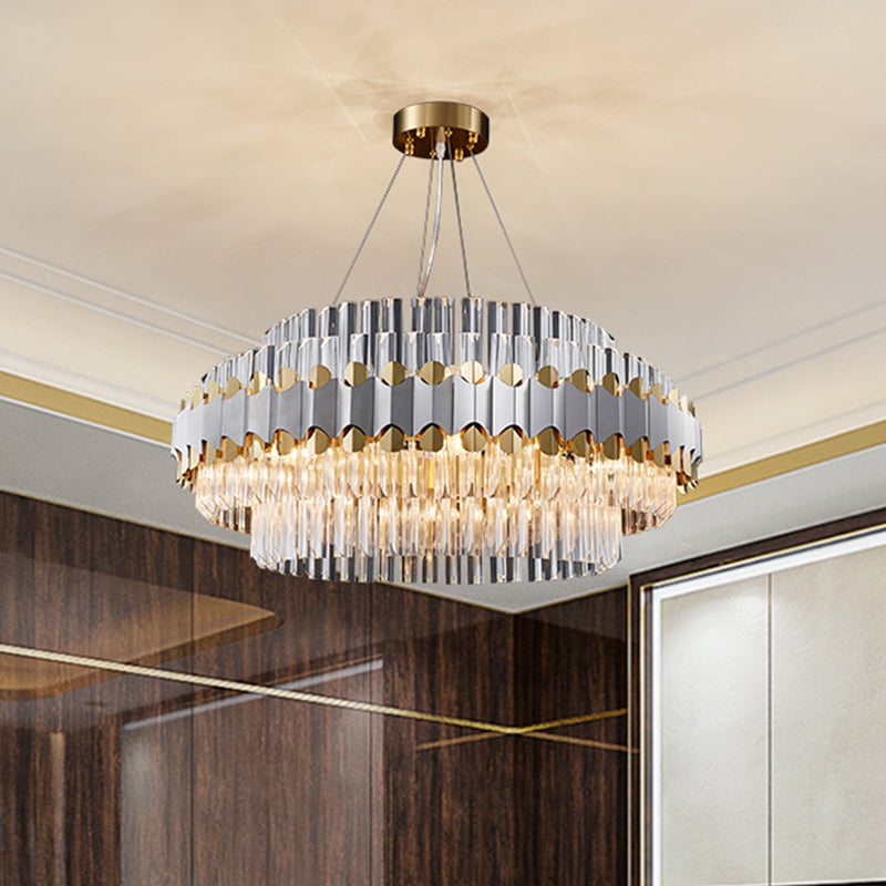 Clear Round Ceiling Pendant Light Modern Crystal Drops 12 Heads Restaurant Chandelier Lamp in Gold