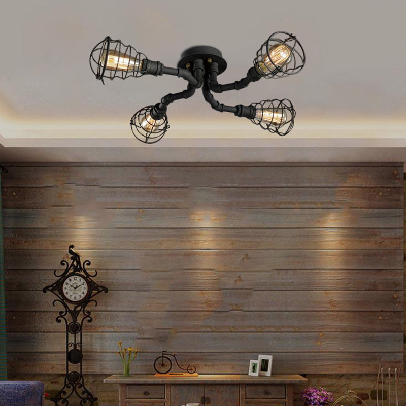 Black/Bronze 4/6/8 Bulbs Ceiling Lamp Farmhouse Metal Twisted Pipe Semi Flush Light Fixture for Restaurant