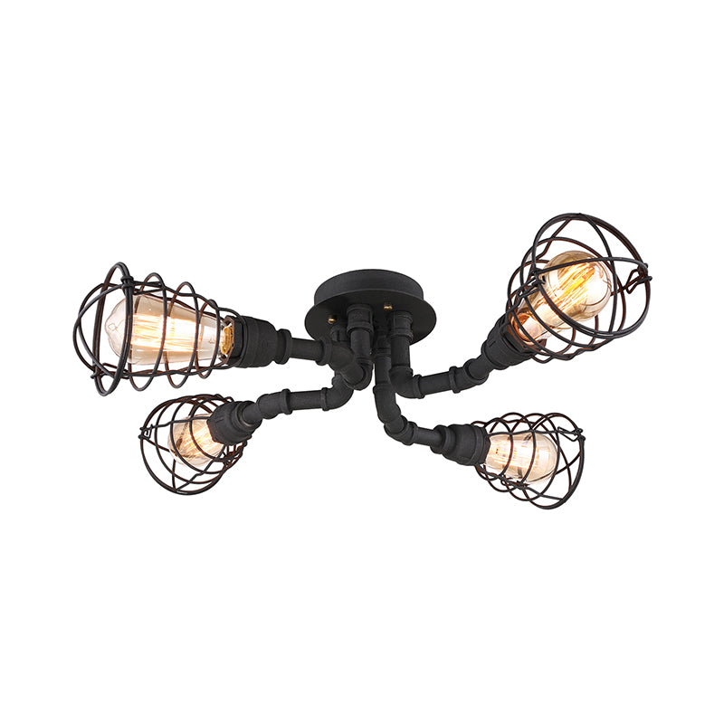 Black/Bronze 4/6/8 Bulbs Ceiling Lamp Farmhouse Metal Twisted Pipe Semi Flush Light Fixture for Restaurant