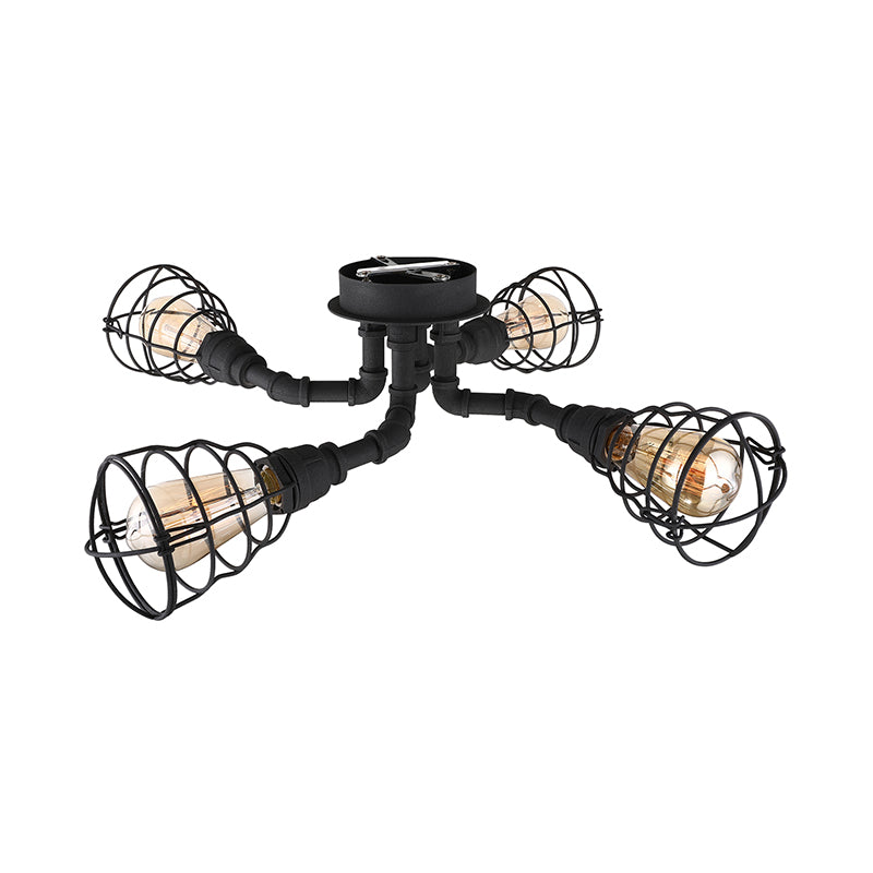 Black/Bronze 4/6/8 Bulbs Ceiling Lamp Farmhouse Metal Twisted Pipe Semi Flush Light Fixture for Restaurant