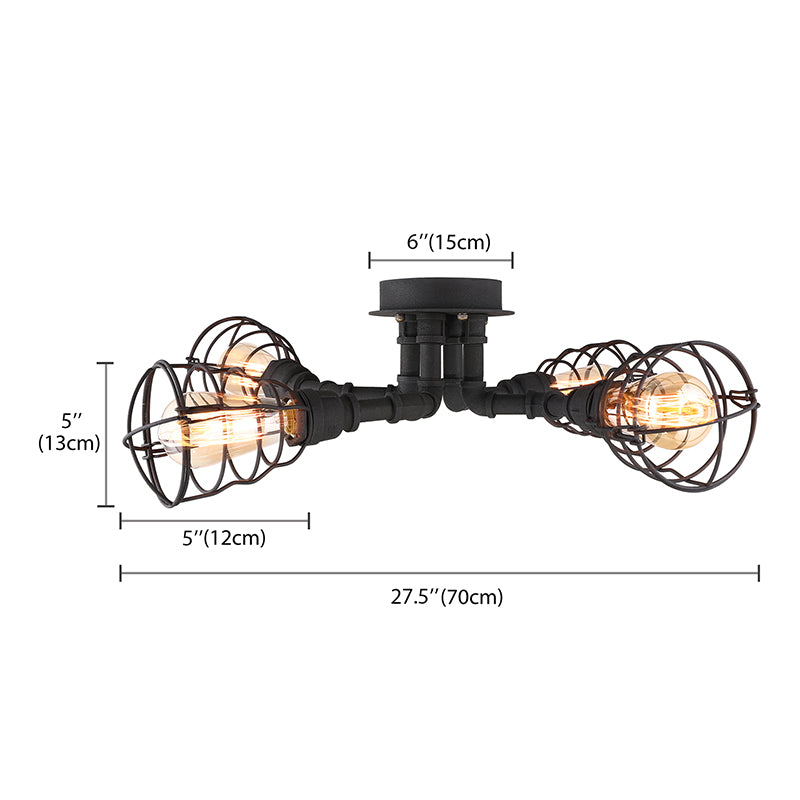 Black/Bronze 4/6/8 Bulbs Ceiling Lamp Farmhouse Metal Twisted Pipe Semi Flush Light Fixture for Restaurant
