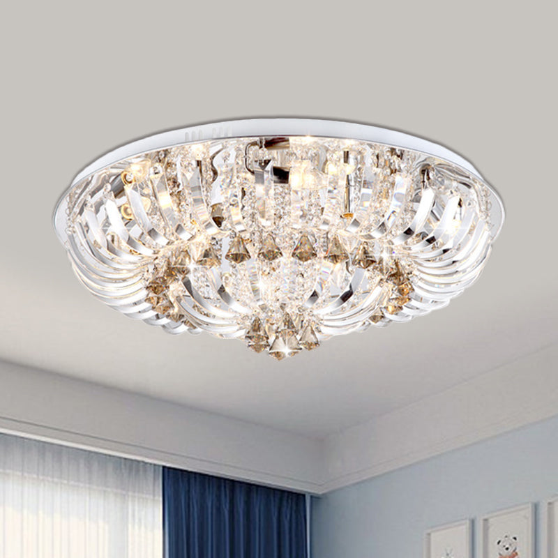 Clear LED Flush Mount Lamp Modern Crystal Stand e Draping Bowl Light Fixture in bianco / Warm Light, 27 "/31.5" Larghezza