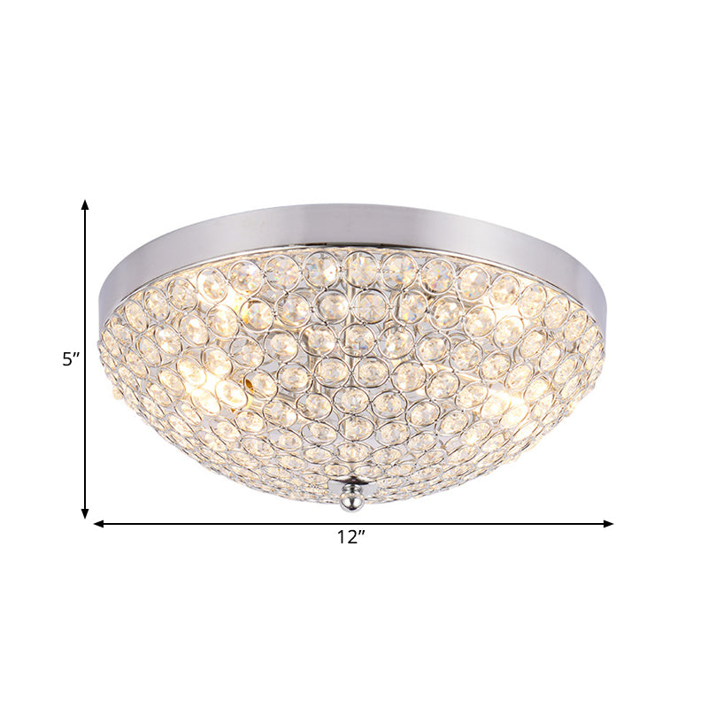 2 Bulbs Ring Mesh Grid Flush Mount Light Modern Clear Crystal Beads Close to Ceiling Lamp