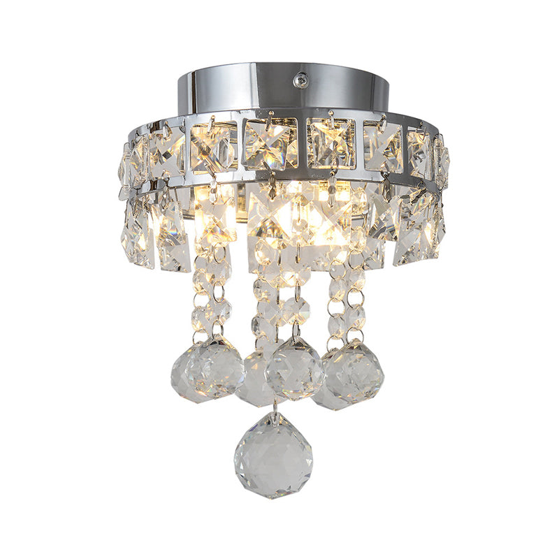 Marco de anillo Clear Crystal Drapeping Techo Accesorio Contemporáneo 1 Cabeza Semi Flush Light in Silver