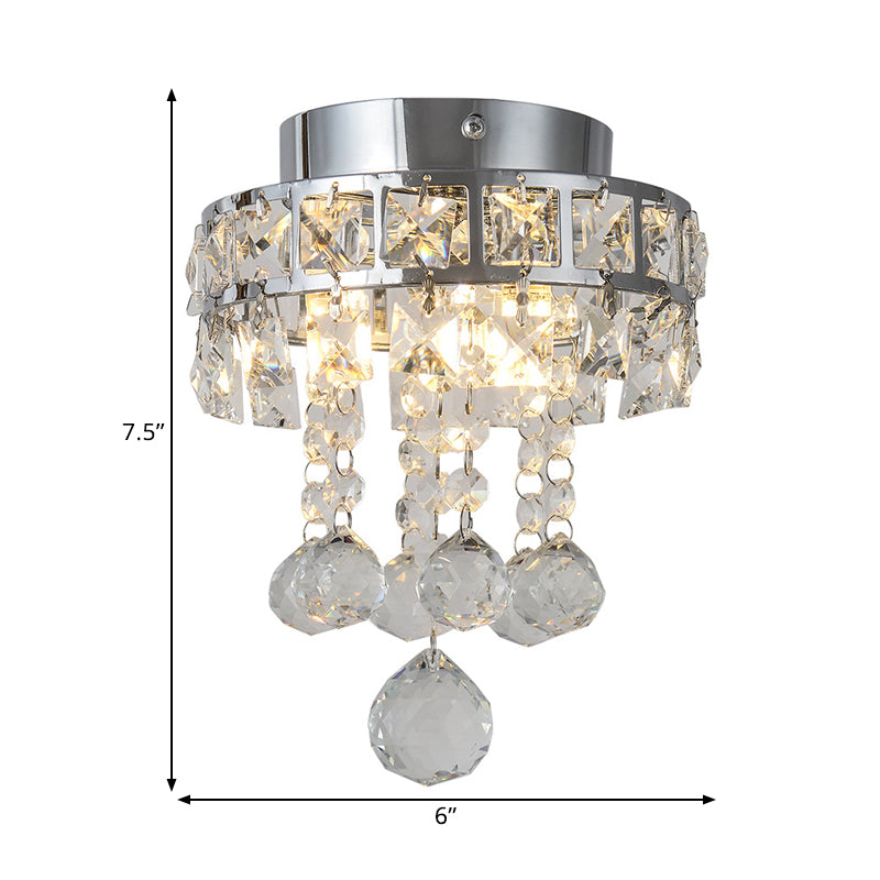 Marco de anillo Clear Crystal Drapeping Techo Accesorio Contemporáneo 1 Cabeza Semi Flush Light in Silver