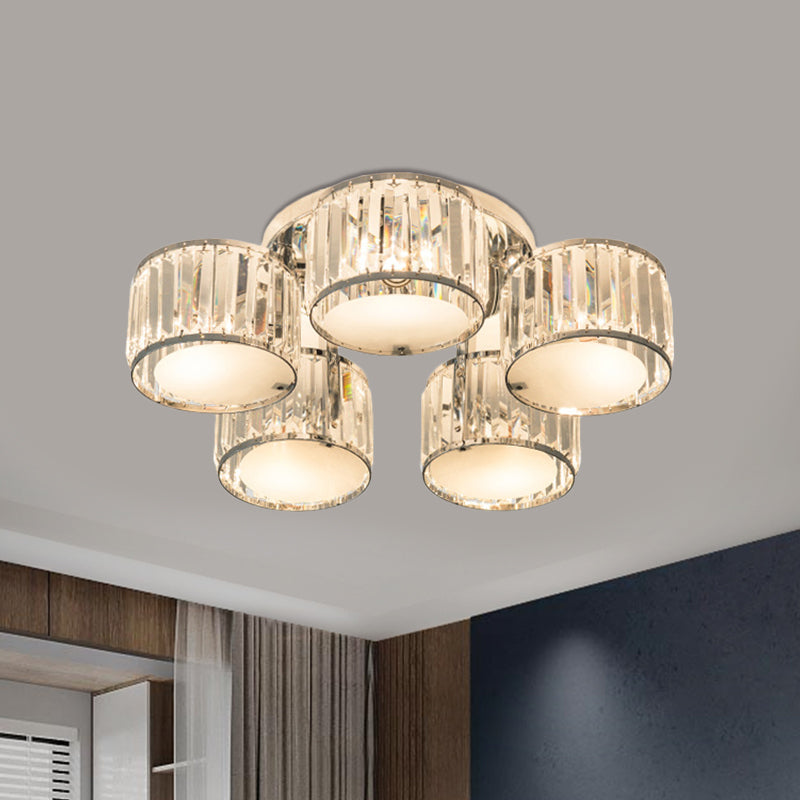 Moderne trommelschaduw plafond gemonteerd armatuur 5/6 hoofden helder kristal spoelmontage lamp voor woonkamer