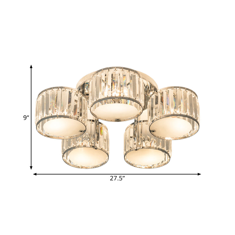Moderne trommelschaduw plafond gemonteerd armatuur 5/6 hoofden helder kristal spoelmontage lamp voor woonkamer