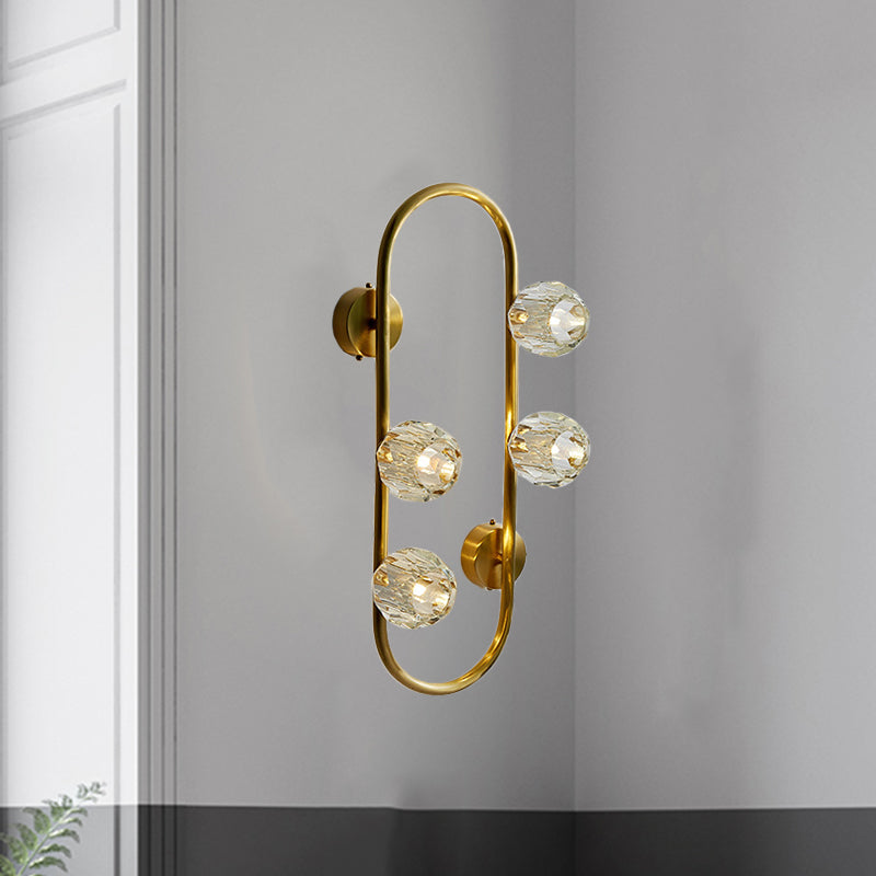 Gold 4 Bulbes Moup de montant Lumière moderne Boule Clear Crystal Shade Wall Éclairage mural avec cadre ovale